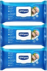 Canped Hasta Vücut Perine Temizleme Islak Mendil Havlu 48 Yaprak Xl (3 Lü Set) Plastik Kapaklı